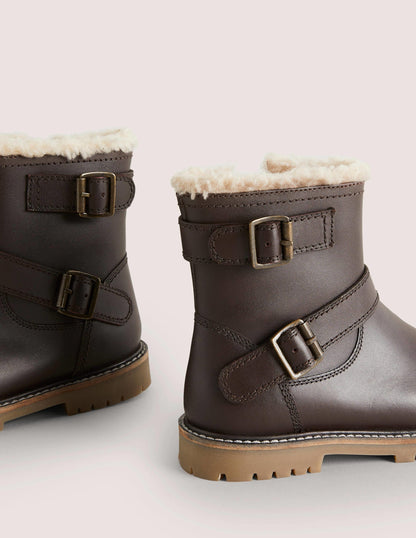 Leather Biker Boots-Chocolate