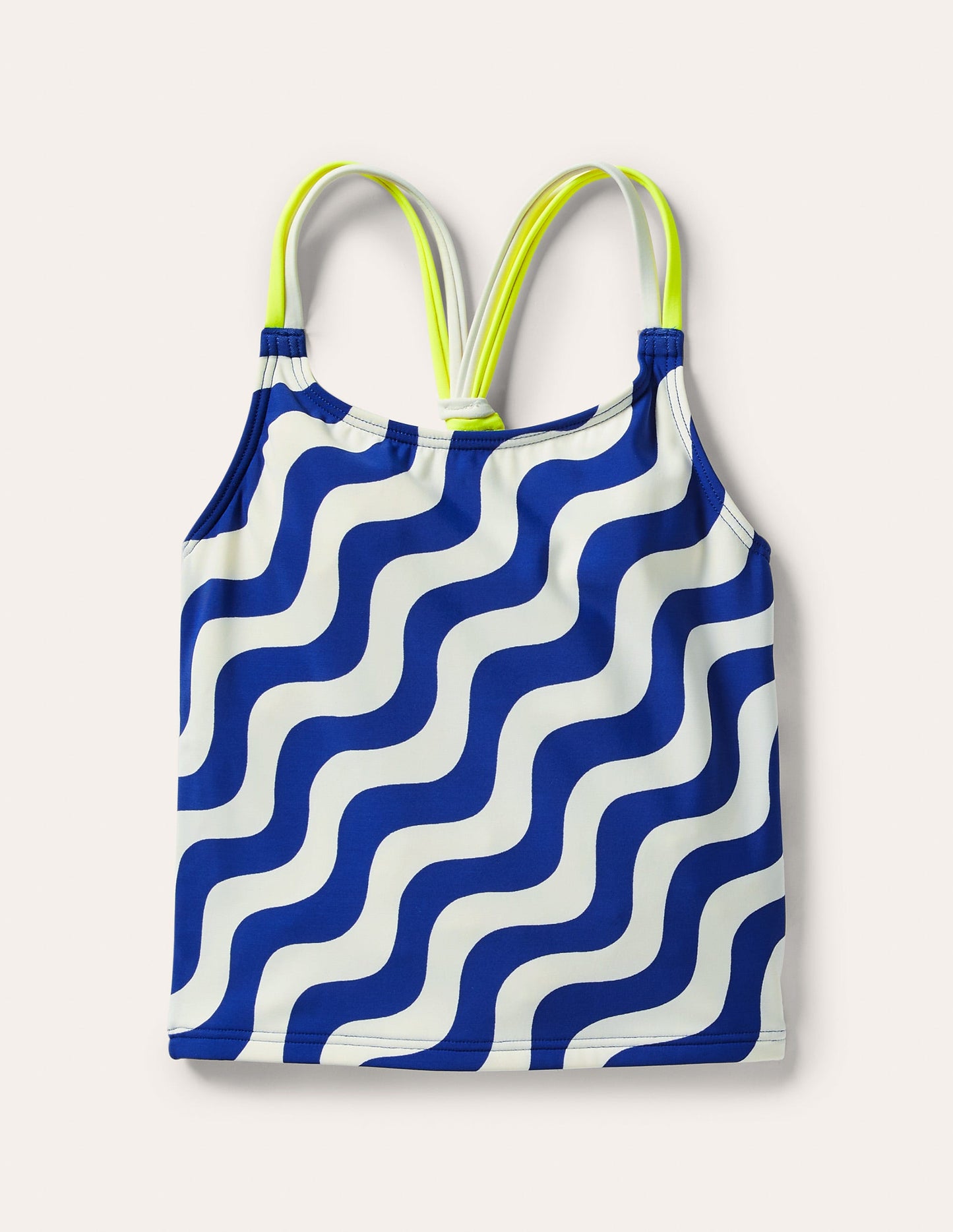 Patterned Tankini Top-Ivory/Blue Wave