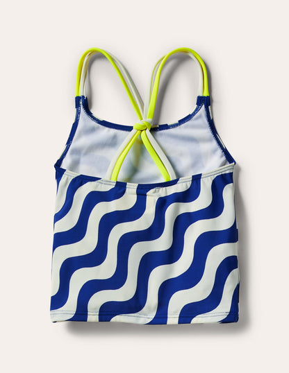 Patterned Tankini Top-Ivory/Blue Wave