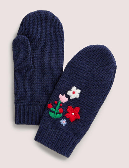 Embroidered Mitten-Navy