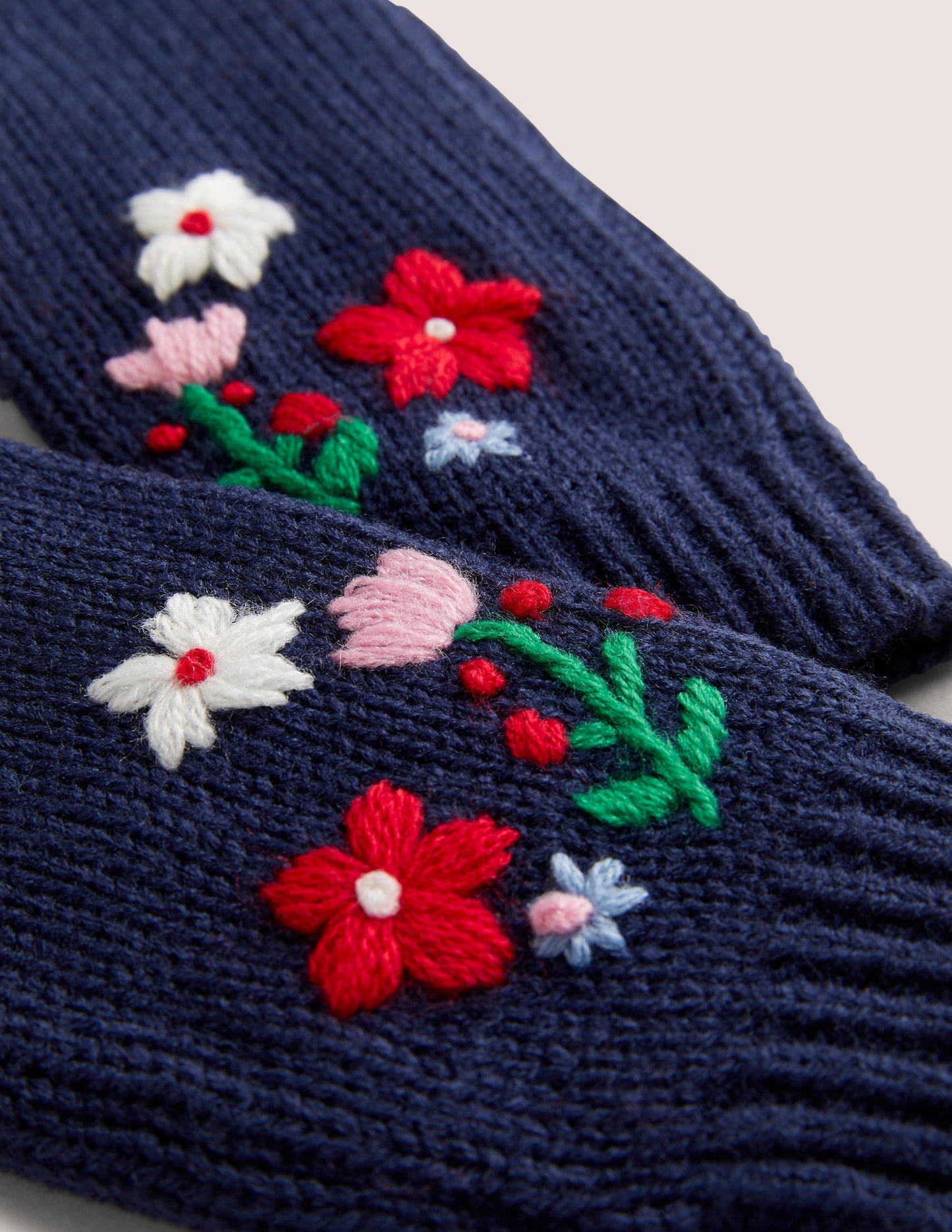 Embroidered Mitten-Navy