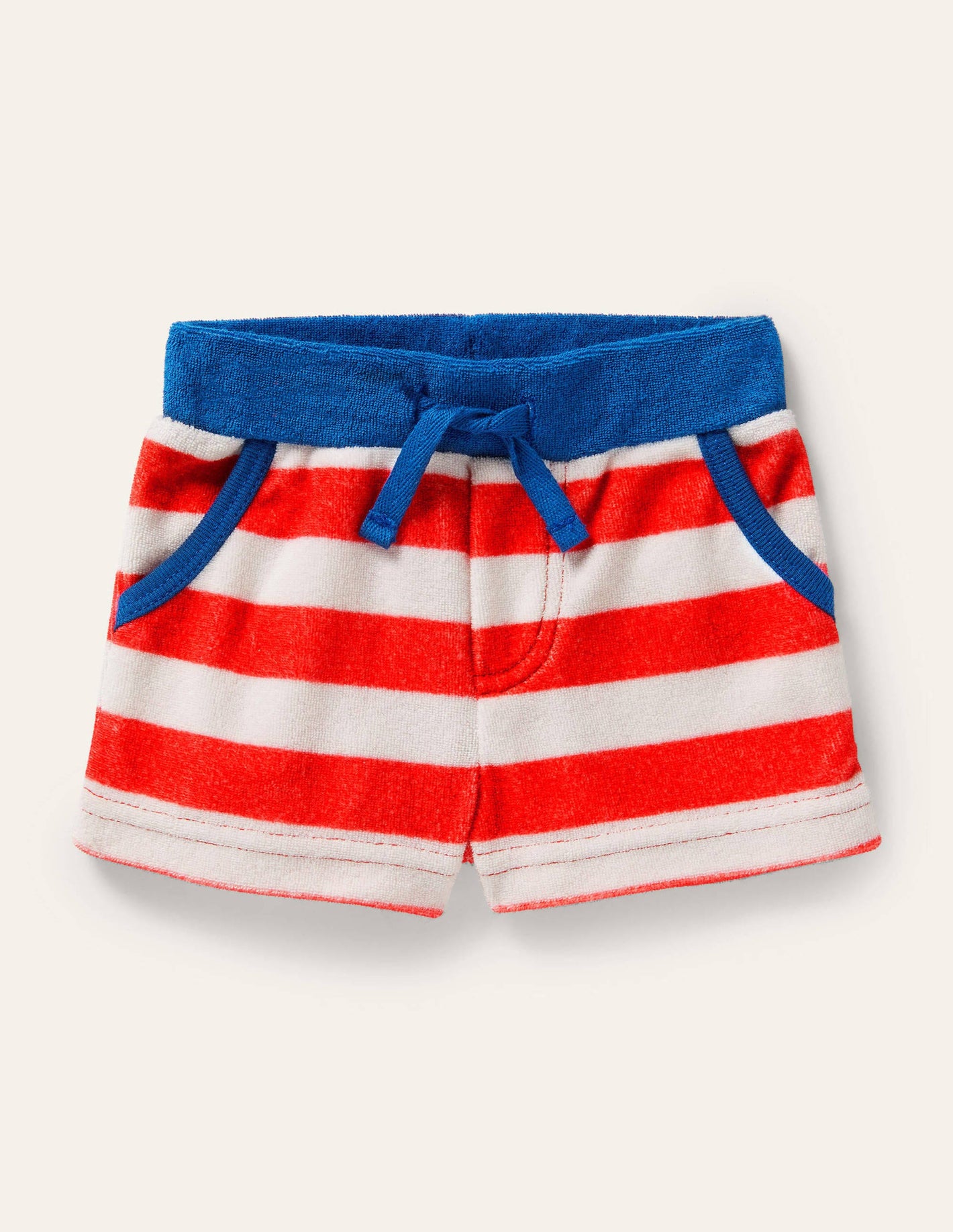 Towelling Shorts-Ivory/Firecracker