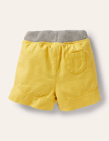 Rib Waist Woven Shorts-Yellow