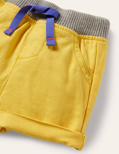 Rib Waist Woven Shorts-Yellow