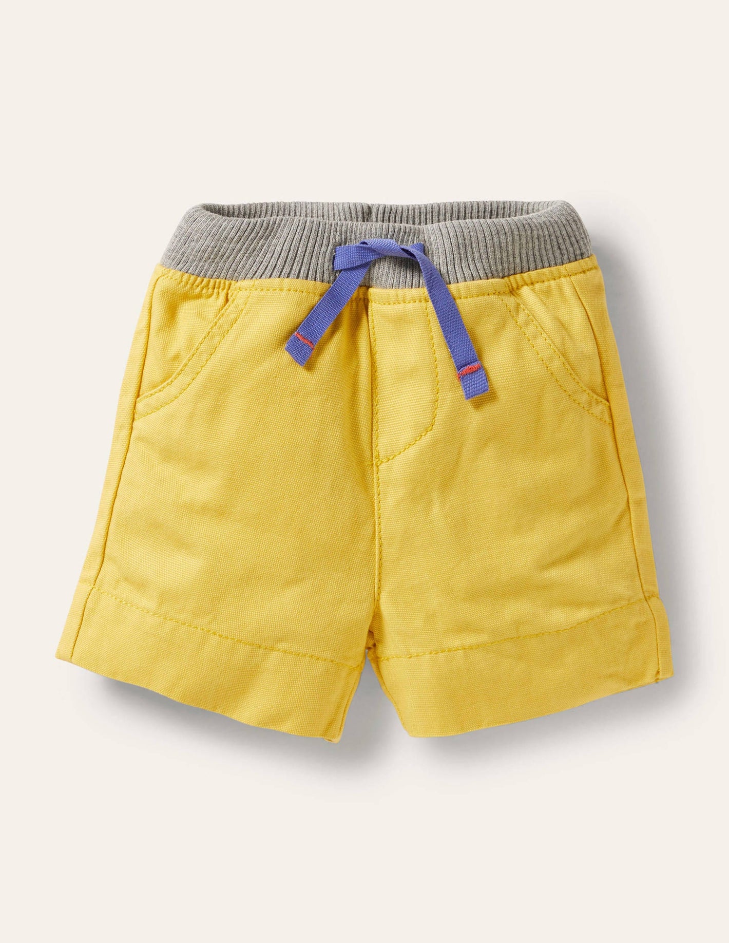 Rib Waist Woven Shorts-Yellow