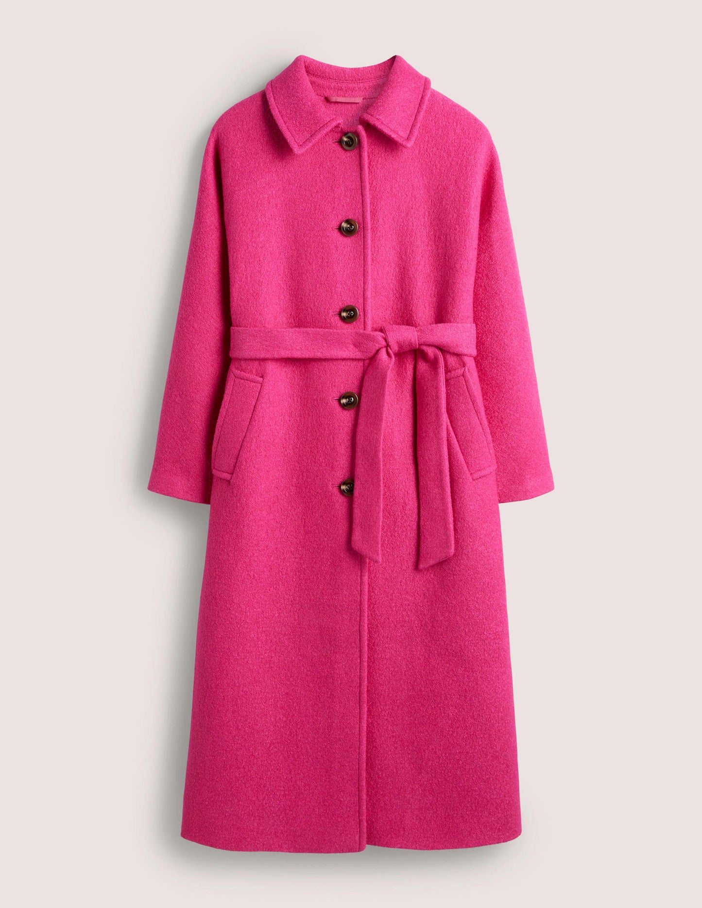 Belted Textured Wool Maxi Coat-Pink