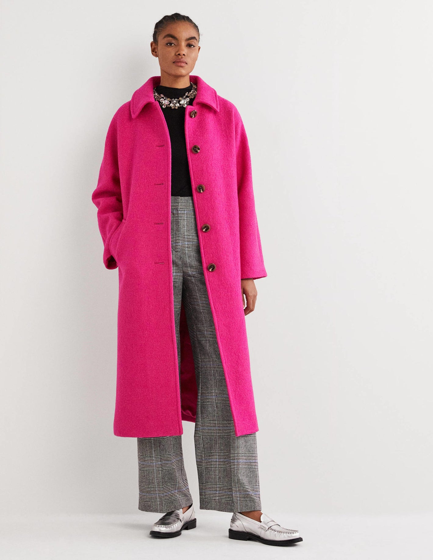 Belted Textured Wool Maxi Coat-Pink