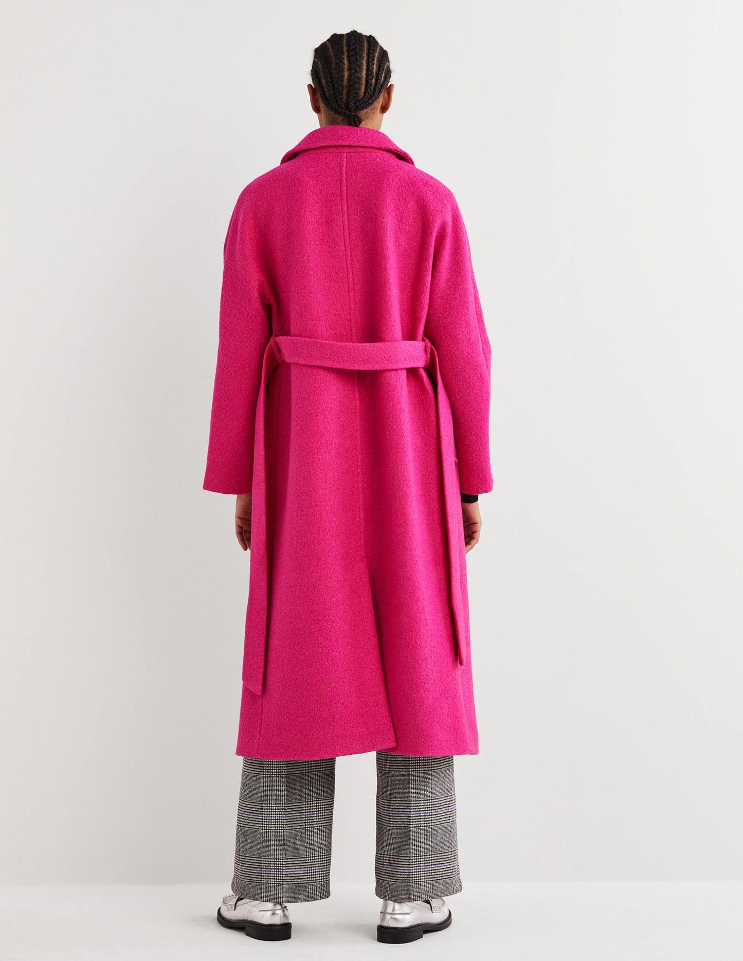 Belted Textured Wool Maxi Coat-Pink