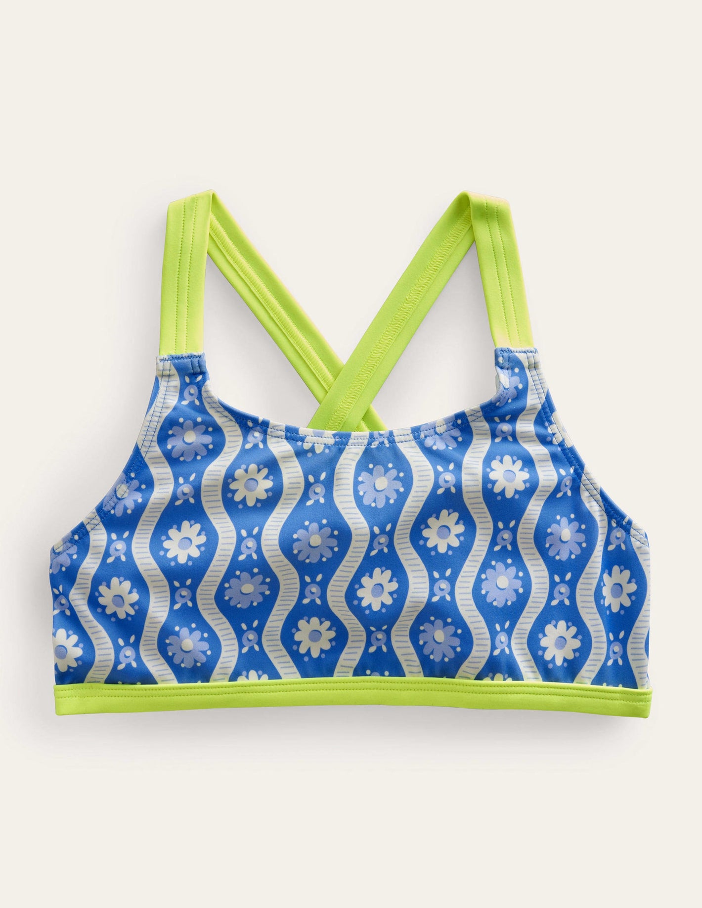 Cross Back Bikini Top-Penzance Blue Daisy Wave