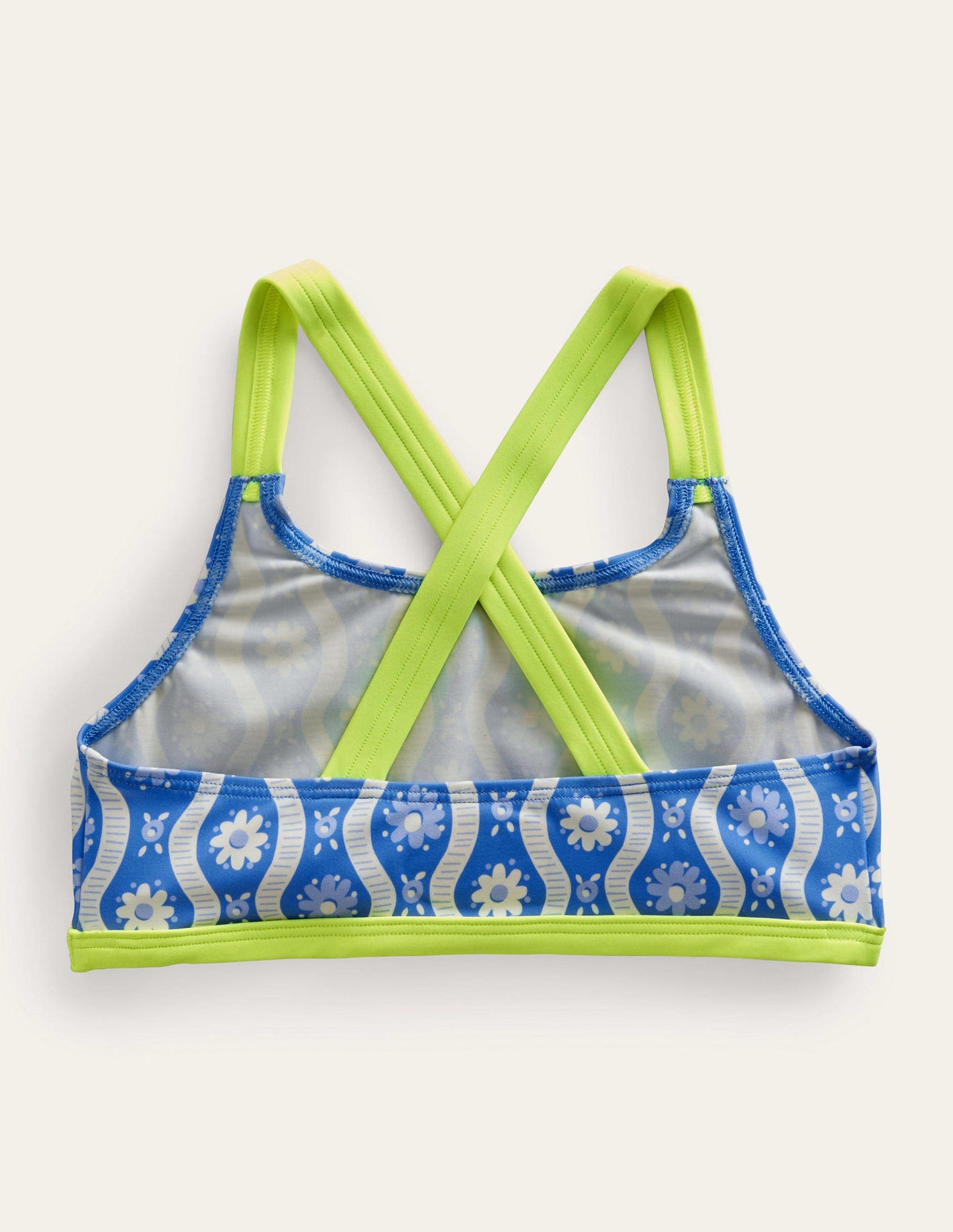 Cross Back Bikini Top-Penzance Blue Daisy Wave