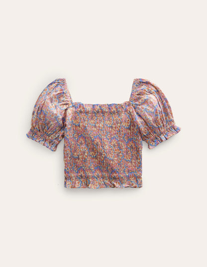 Co-ord Shirred Blouse-Lupin and Peach Paisley