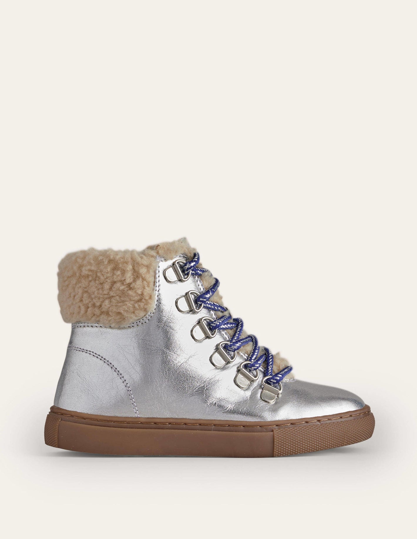 Cosy Leather Lace Up Boots-Silver Metallic