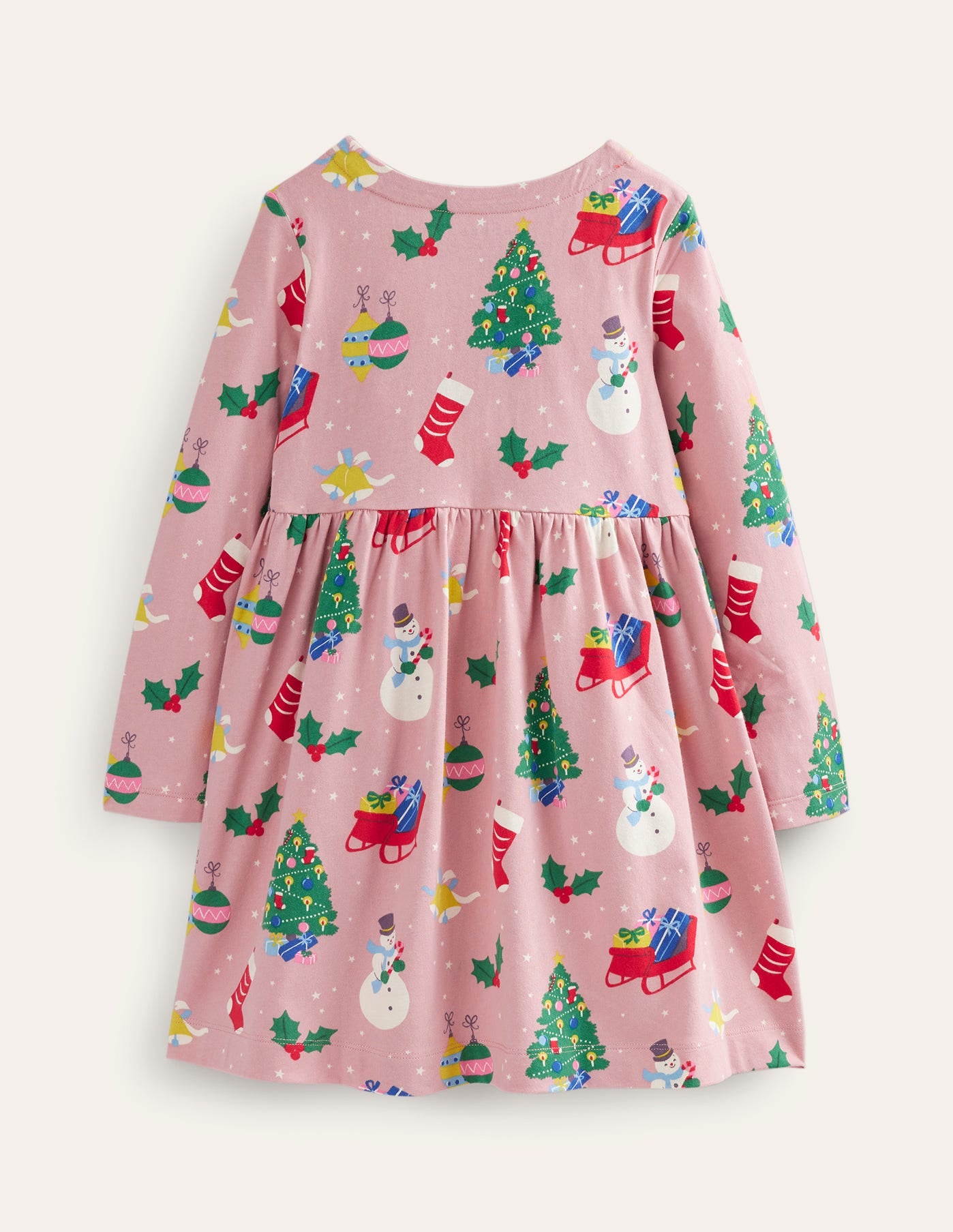 Long Sleeve Fun Jersey Dress-Almond Pink Festive