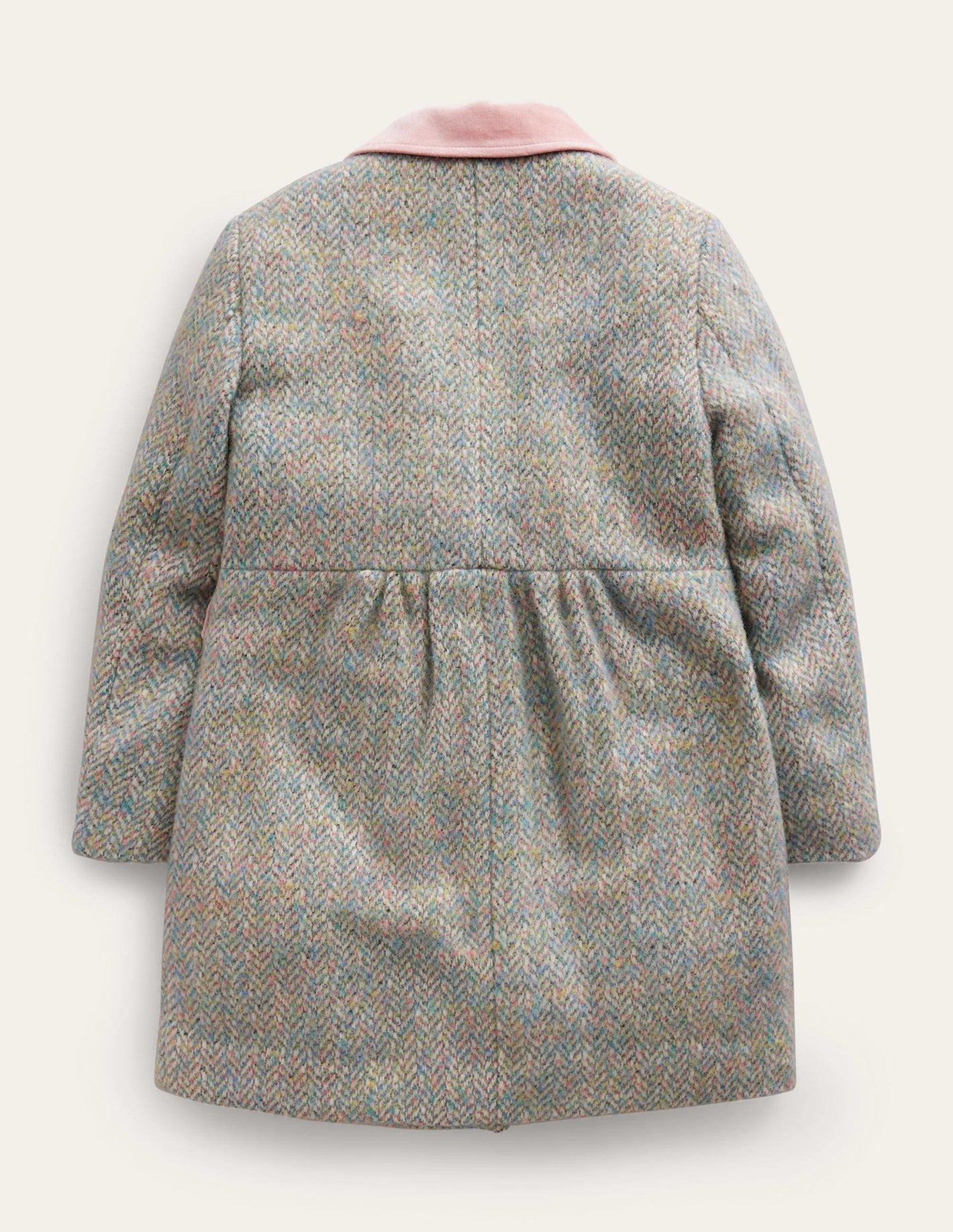 Wool Blend Coat-Pink / Blue Herringbone