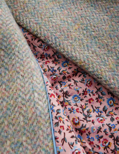 Wool Blend Coat-Pink / Blue Herringbone