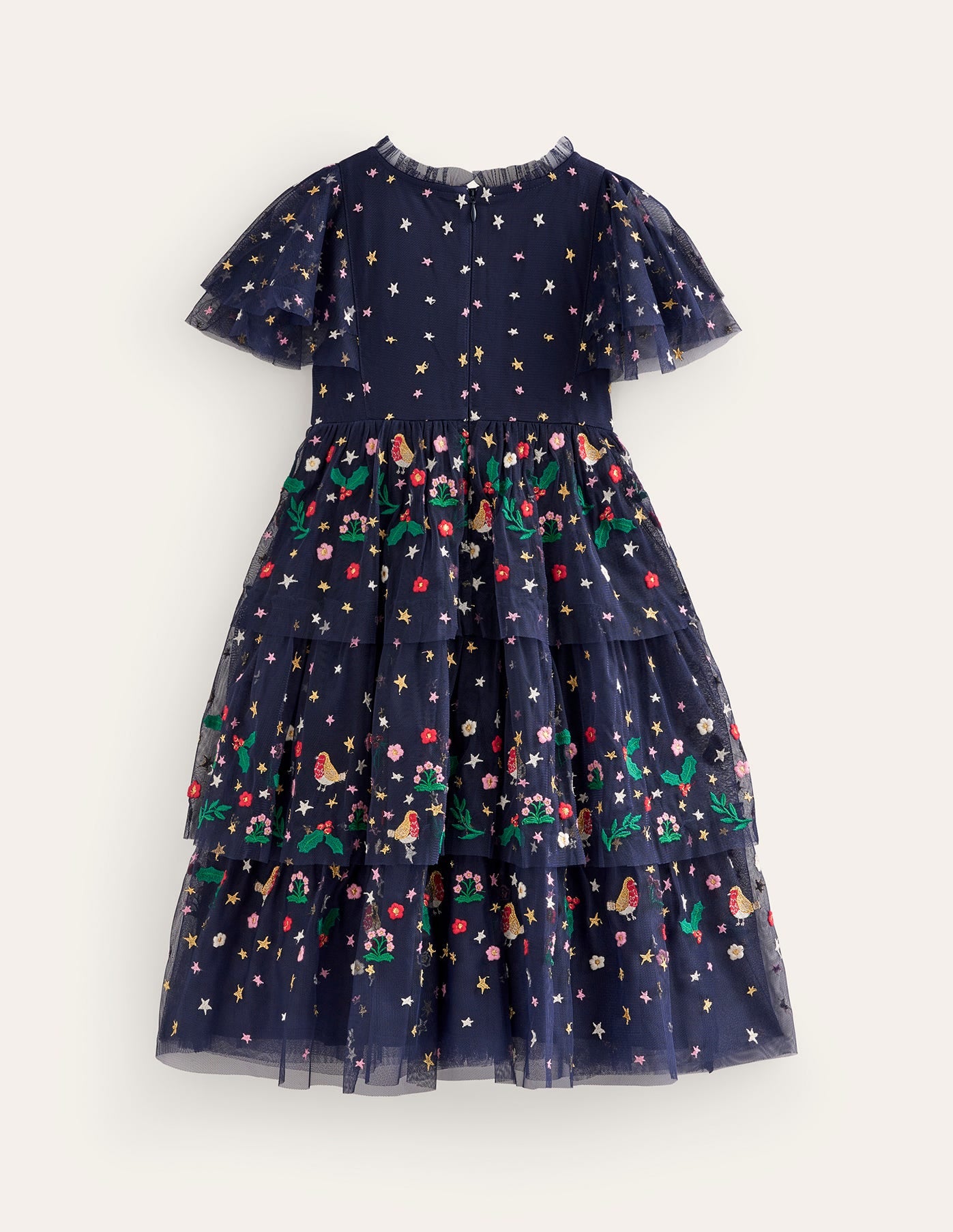 Tulle Embroidered Party Dress-French Navy