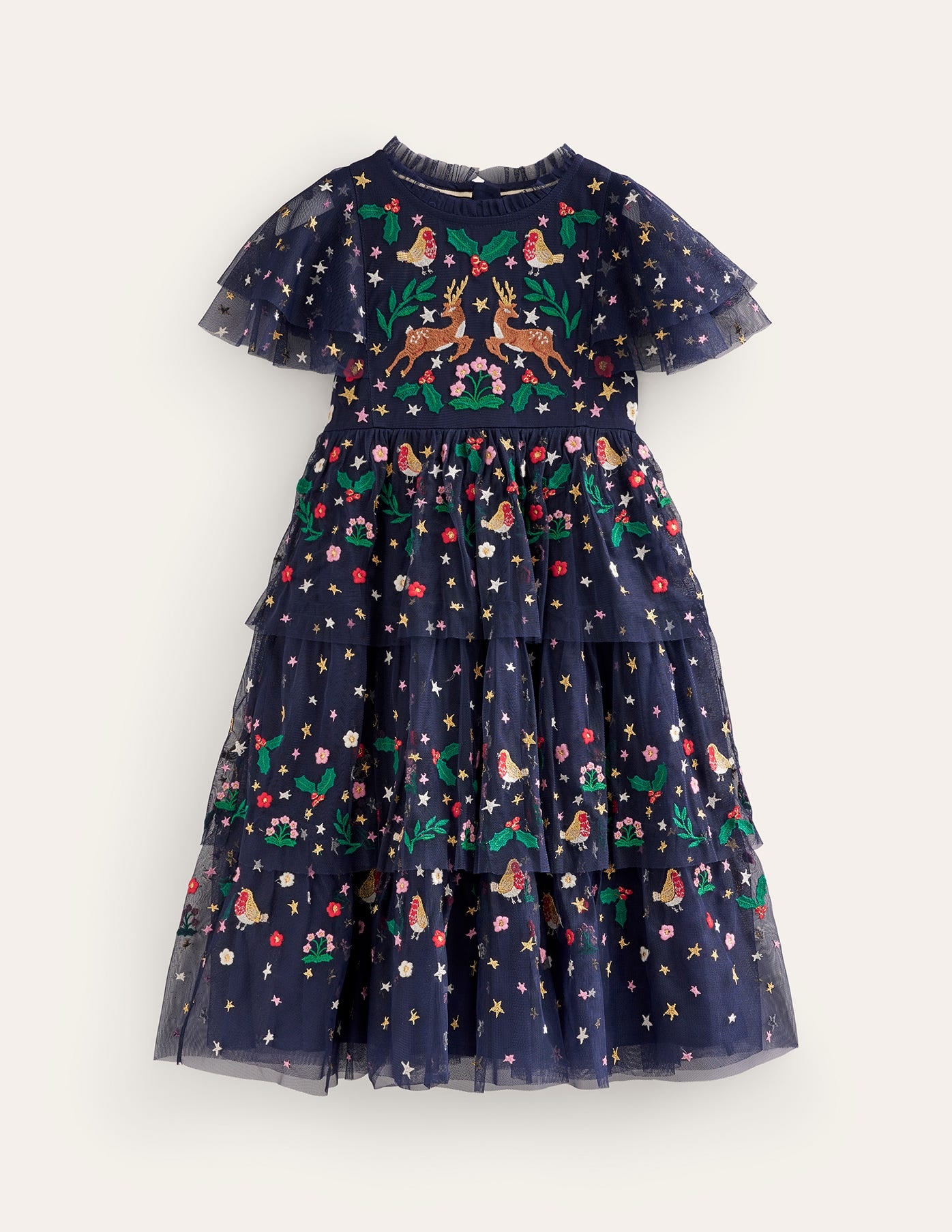 Tulle Embroidered Party Dress-French Navy