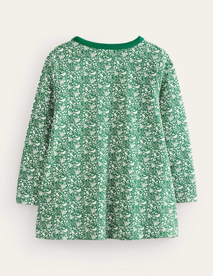 Printed Tunic-Veridian Green Robins