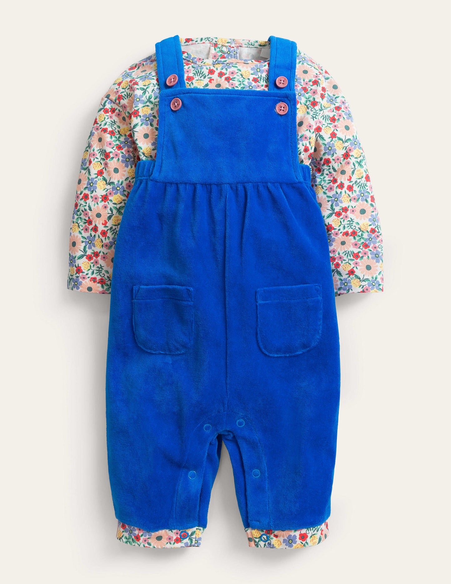 Velour Overall Set-Multi Fossil Floral