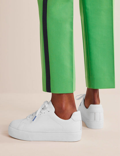 Leather Flatform Sneakers-White Tumbled Leather