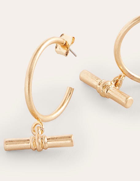 T-Bar Hoop Earrings-Gold