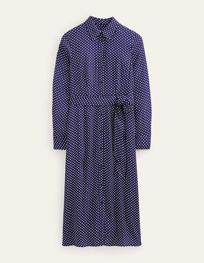 Kate Midi Shirt Dress-Navy, Dotty