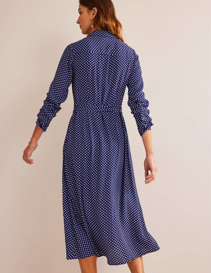 Kate Midi Shirt Dress-Navy, Dotty