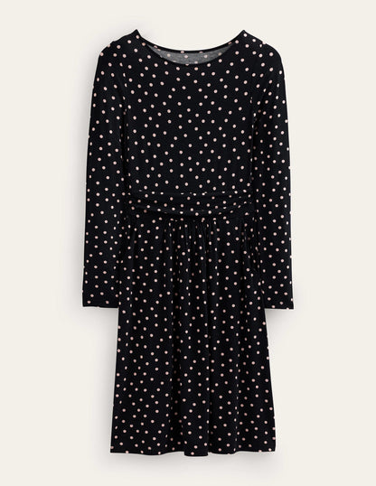 Abigail Jersey Dress-Black and Milkshake, Spot