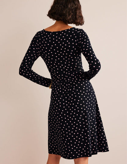 Abigail Jersey Dress-Black and Milkshake, Spot