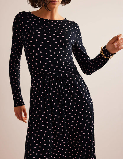 Abigail Jersey Dress-Black and Milkshake, Spot