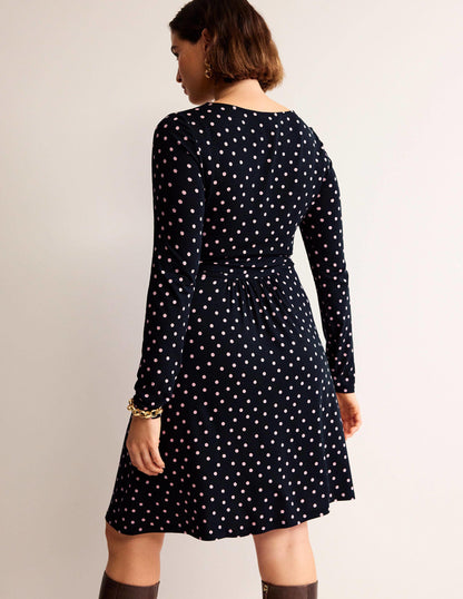 Abigail Jersey Dress-Black and Milkshake, Spot