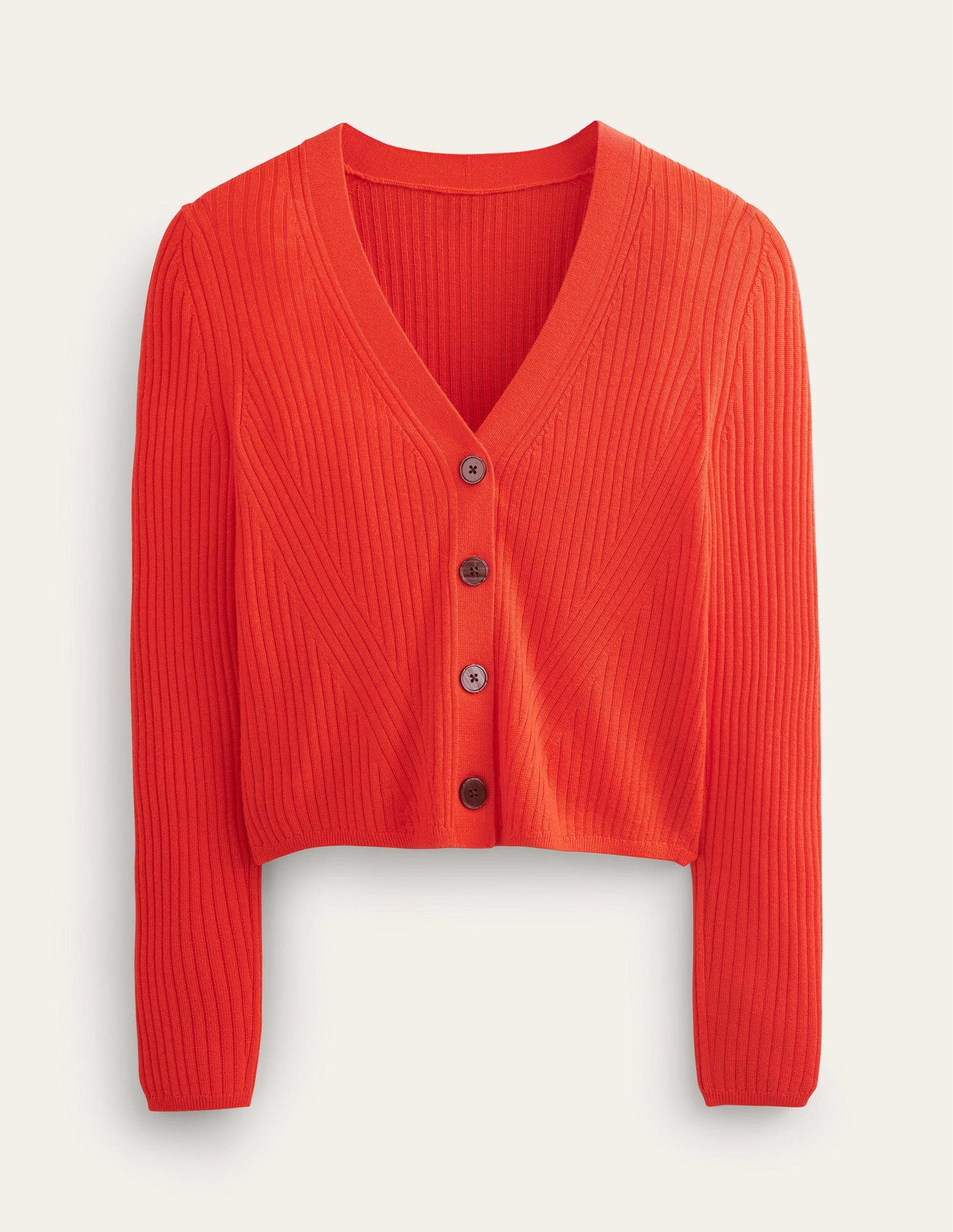 Ribbed Merino V Cardigan-Vermillion Red