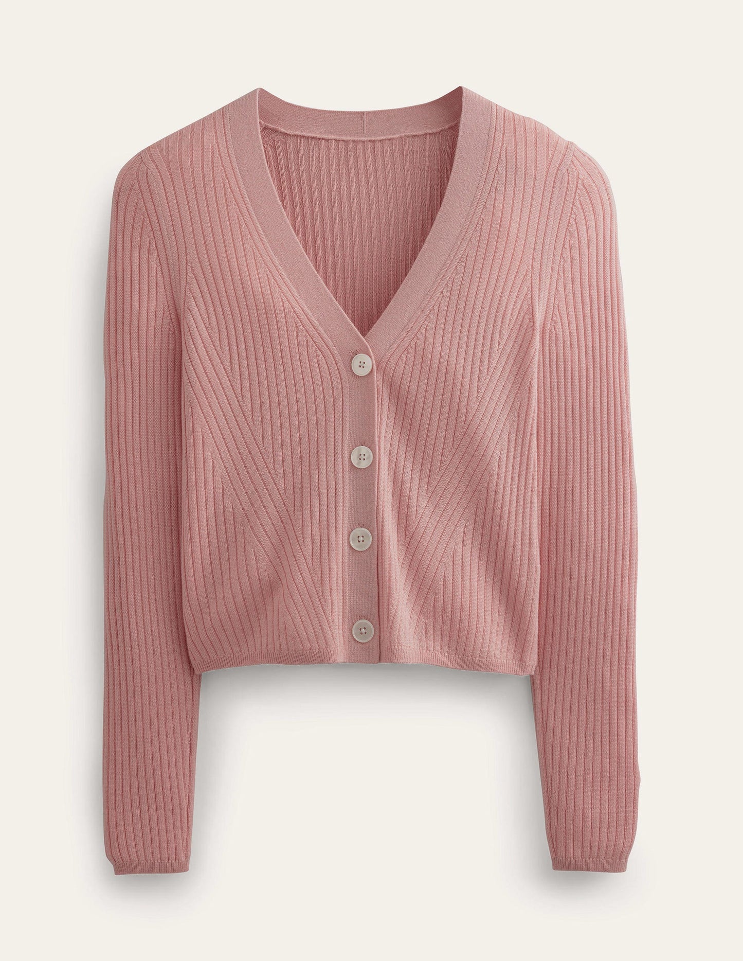 Ribbed Merino V Cardigan-Chalky Pink