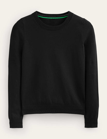 Catriona Cotton Crew Sweater-Black