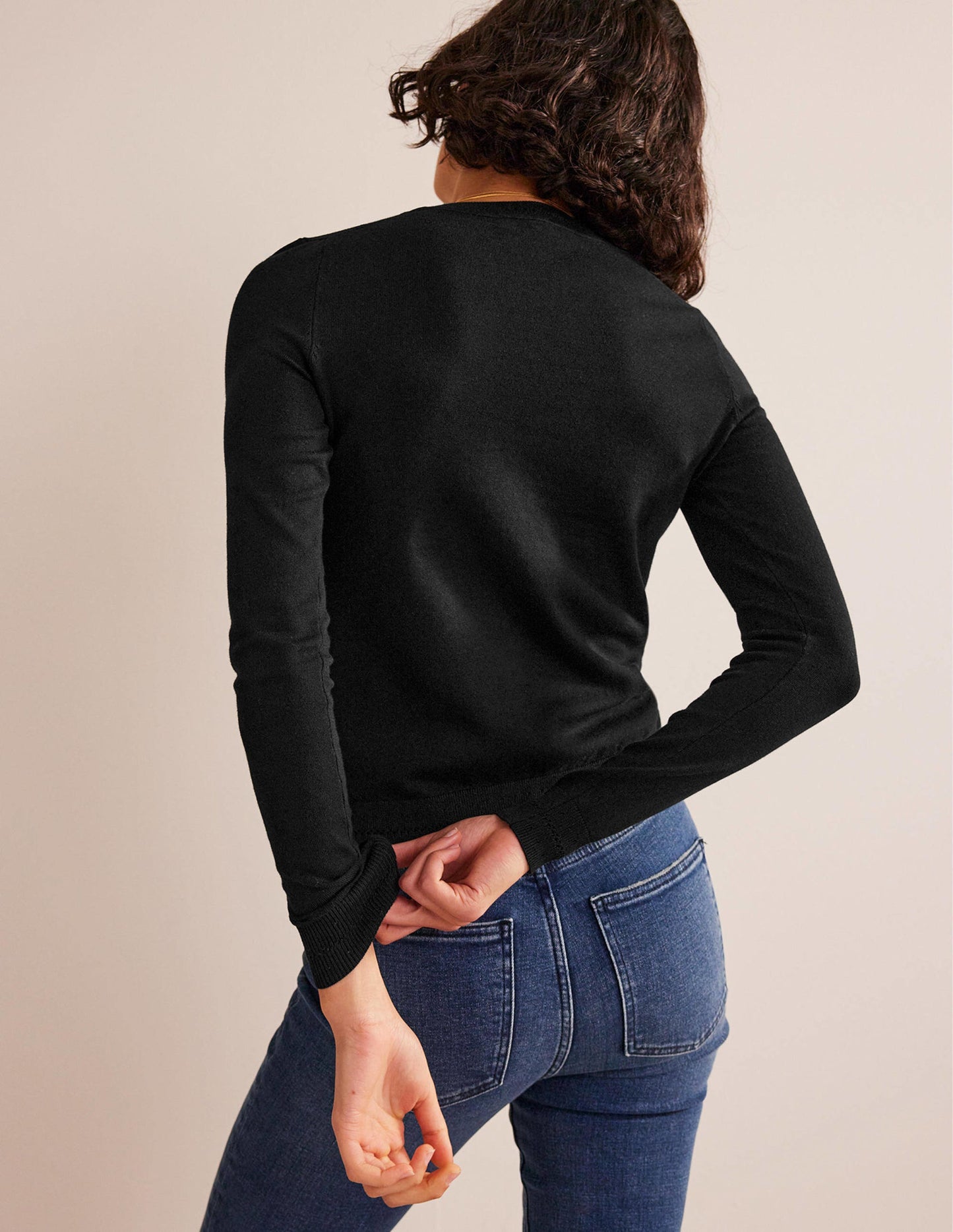 Catriona Cotton Crew Sweater-Black