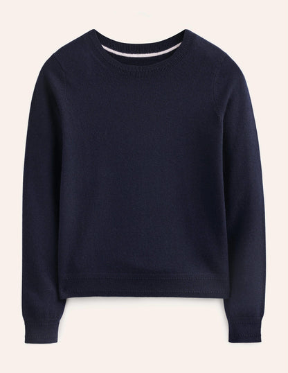 Eva Cashmere Crew Neck Jumper-Navy