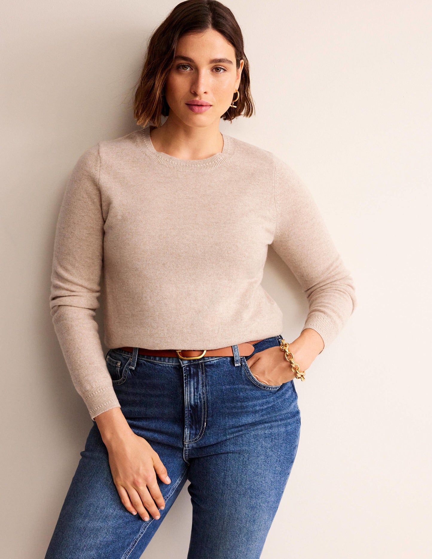 Eva Cashmere Crew Neck Jumper-Chinchilla Melange