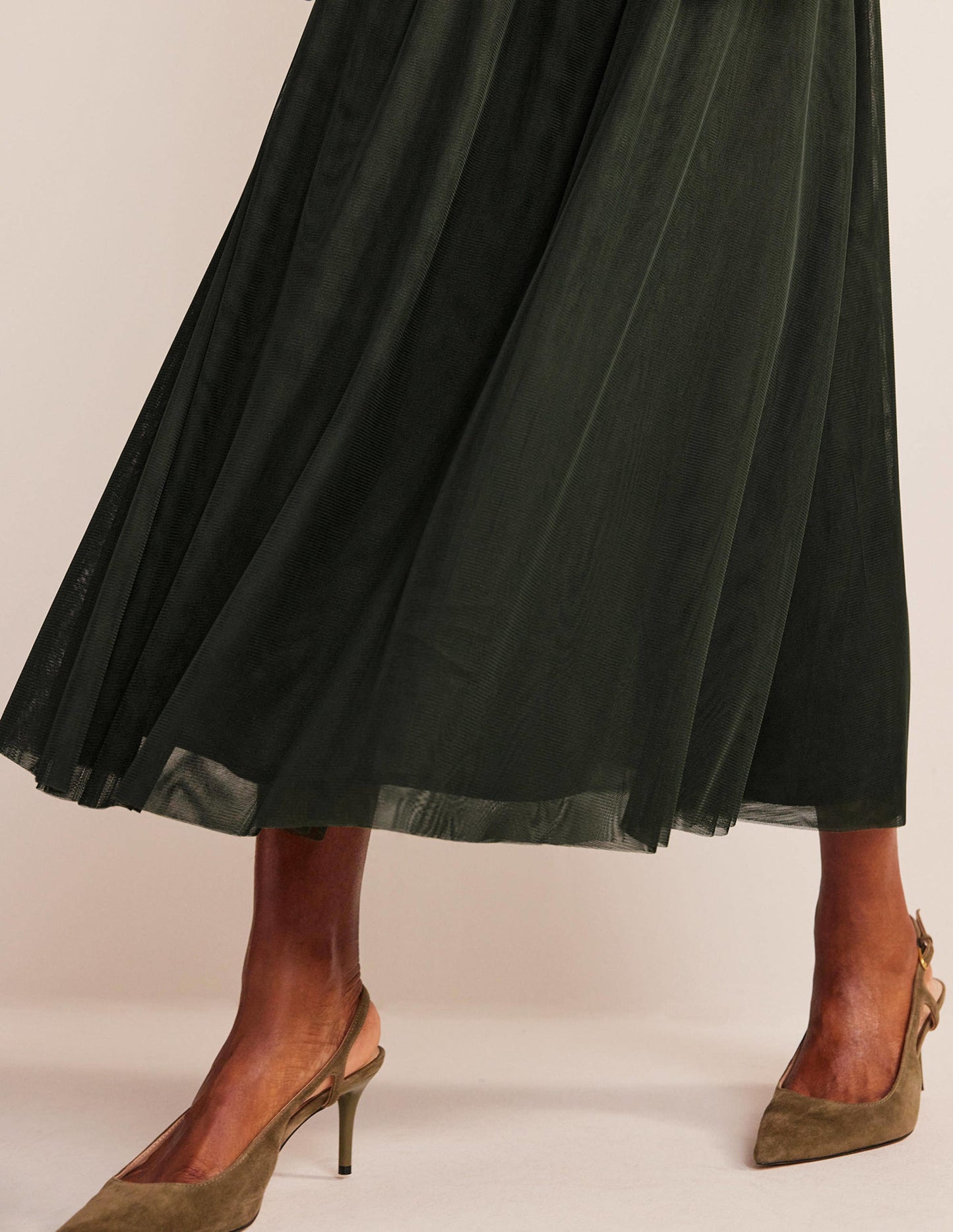 Tulle Full Midi Skirt-Khaki