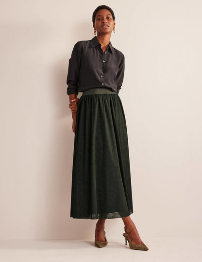 Tulle Full Midi Skirt-Khaki