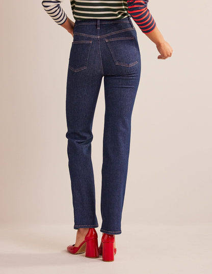 High Rise True Straight Jeans-Rinse Wash