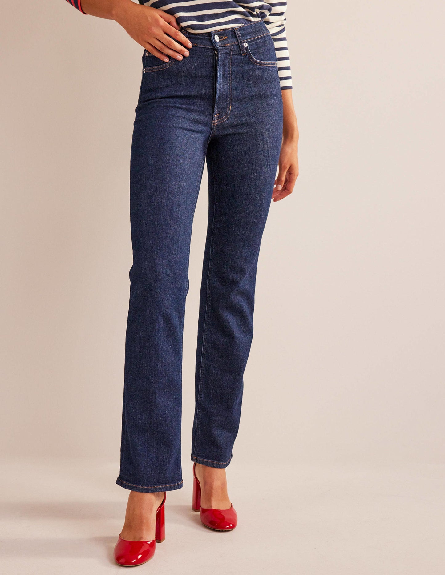 High Rise True Straight Jeans-Rinse Wash