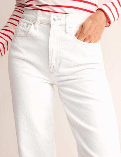 High Rise True Straight Jeans-White