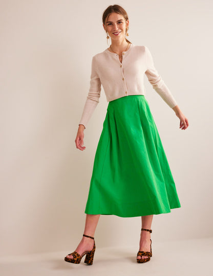 Taffeta Pull-on Midi Skirt-Green Bee