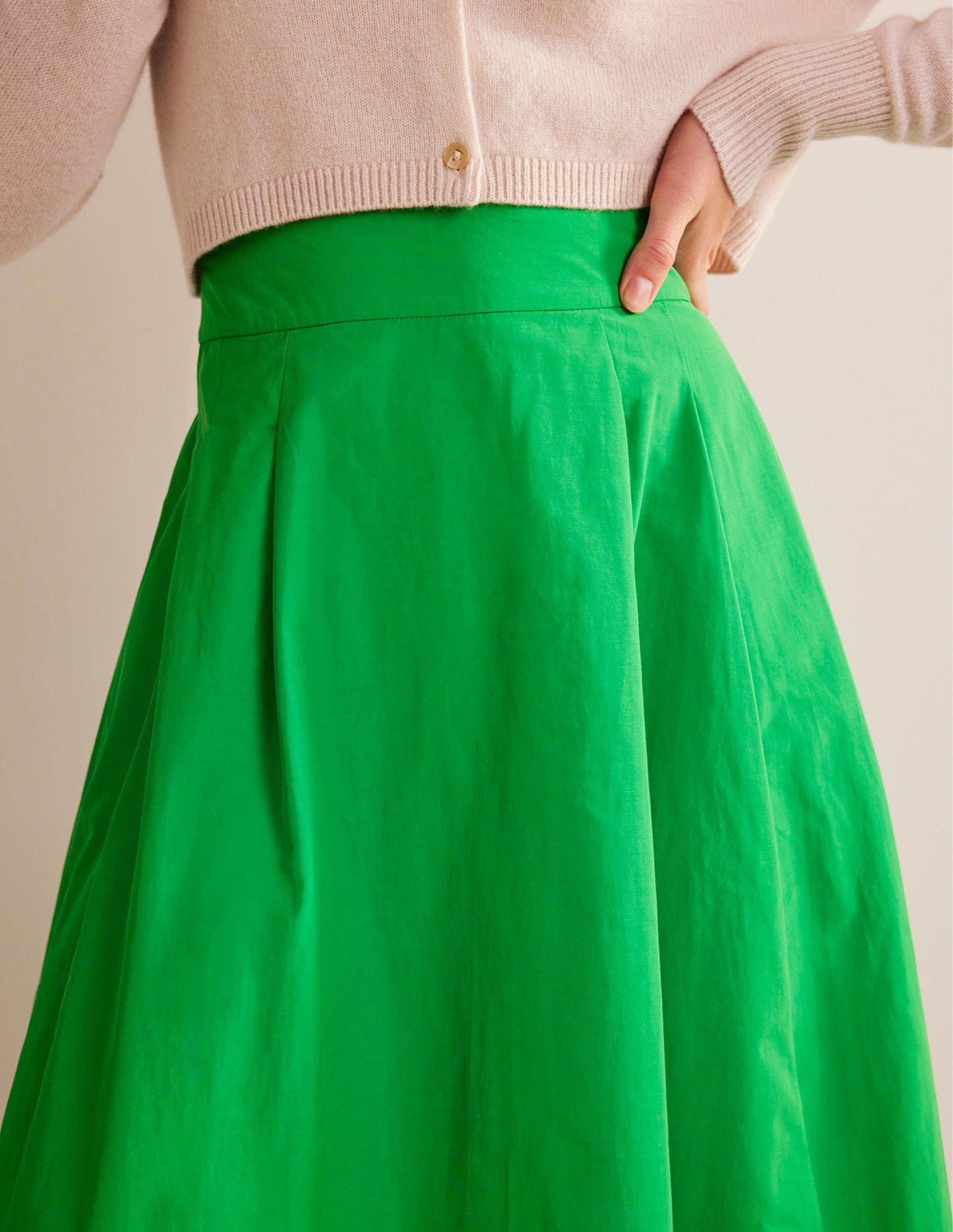 Taffeta Pull-on Midi Skirt-Green Bee