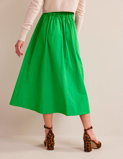 Taffeta Pull-on Midi Skirt-Green Bee