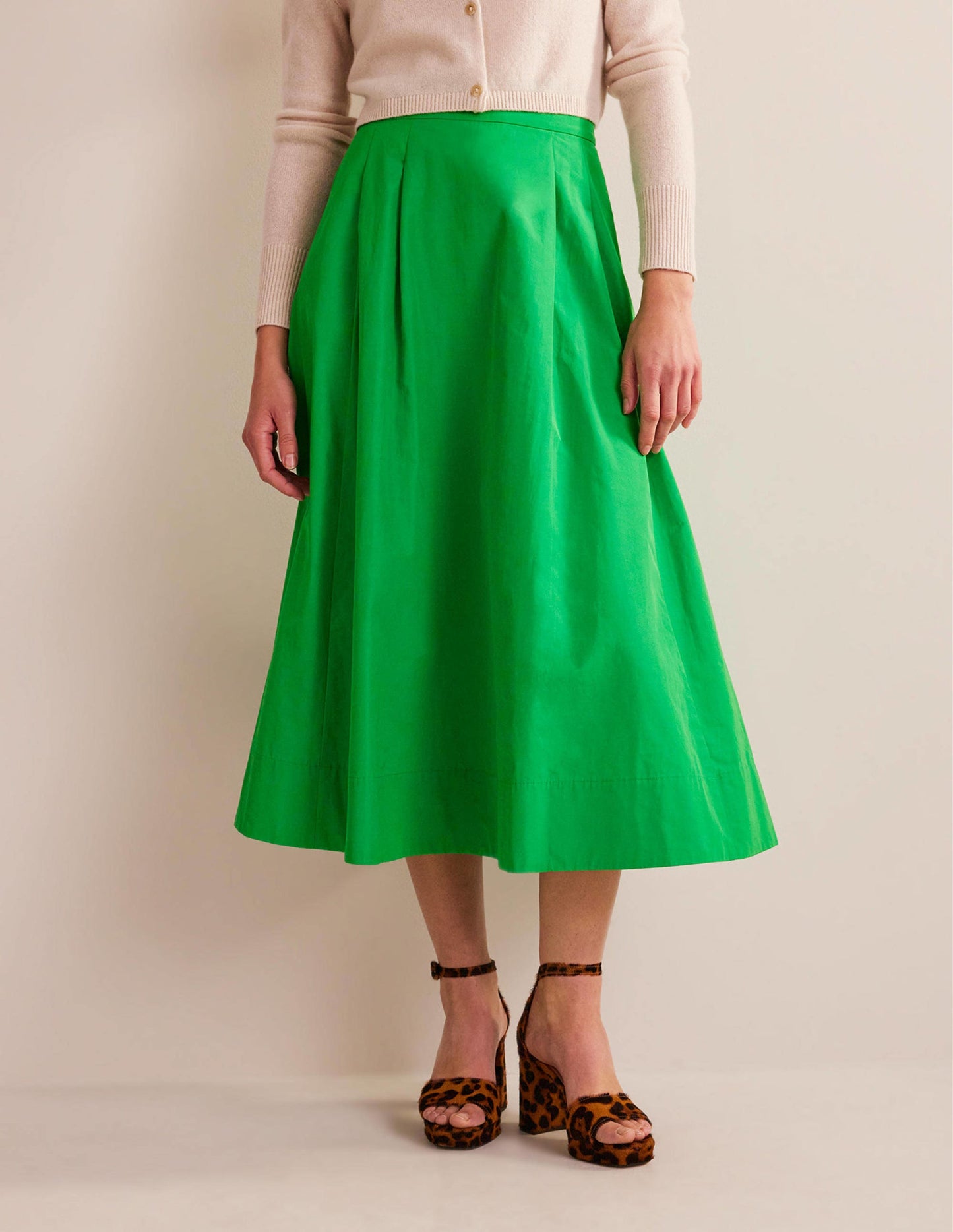 Taffeta Pull-on Midi Skirt-Green Bee