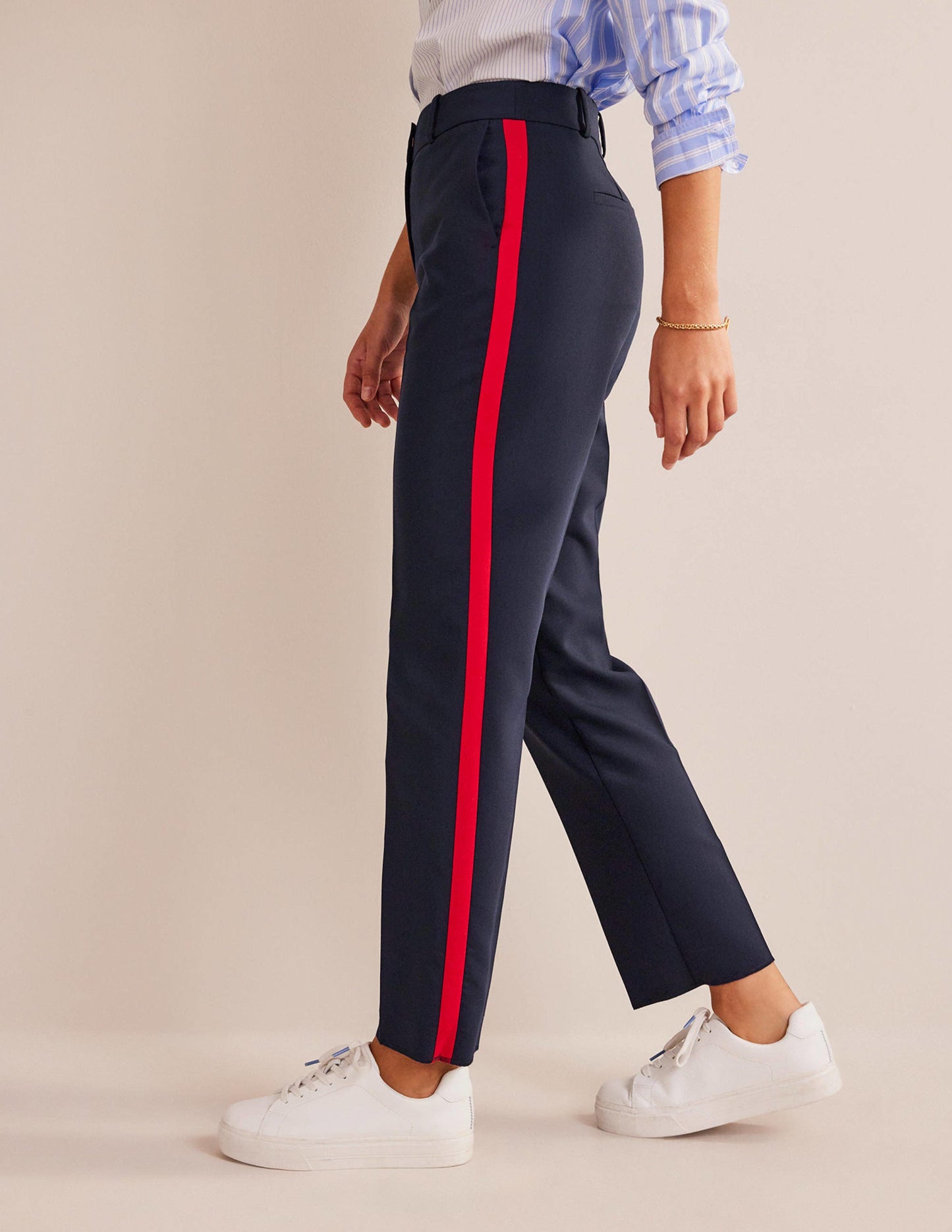 Kew Side Stripe Pants-Navy, Red Stripe