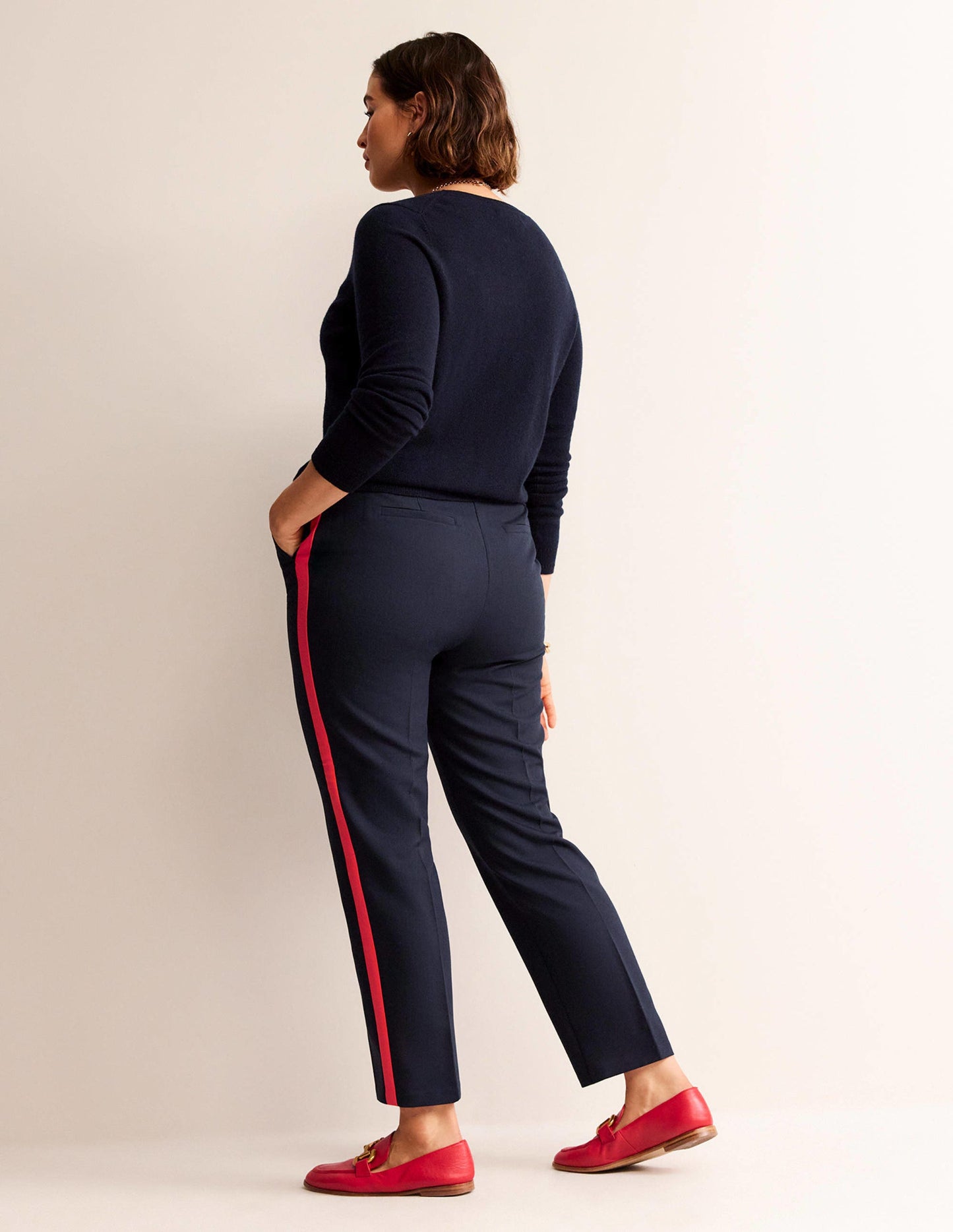 Kew Side Stripe Pants-Navy, Red Stripe