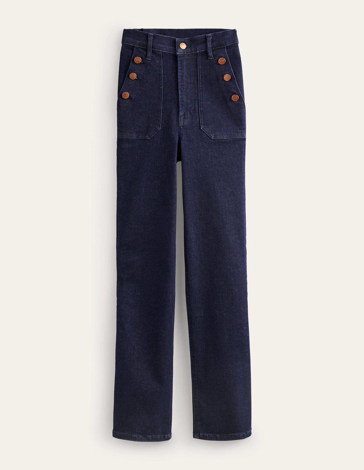 Button Detail Straight Jeans-Indigo Rinse