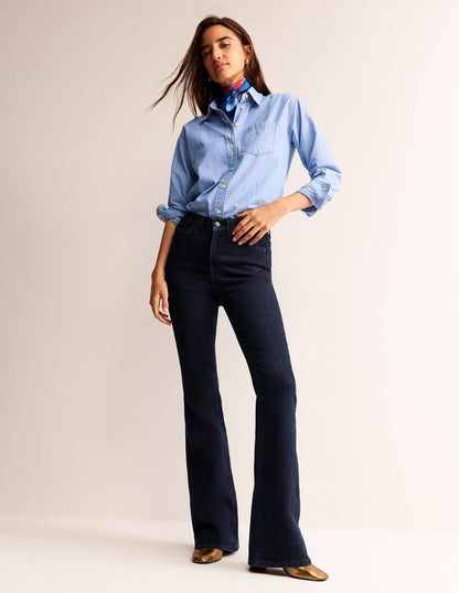 Mid Rise Slim Flare Jeans-Indigo Rinse